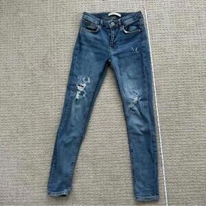 Zara basic distressed high rise skinny jeans denim medium wash size 24 / 2